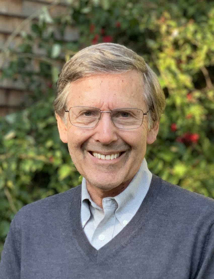 Photo of Arnold Kriegstein, a neurologist and neuroscientist at the University of California, San Francisco. Kriegstein is smiling at the camera in front of a blurred background of a bush or low tree. He has short, light hair and is wearing a grey shirt over a collared shirt and square-framed glasses.