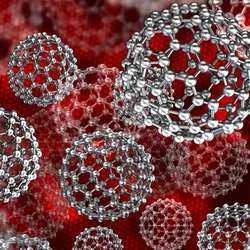 Silver nanoparticles on a red background, representing researchers’ vision of administering this antibiotic drug alternative systematically. 
