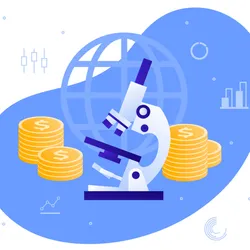 Illustration showing microscope and money icons to indicate research funding issues in the US.