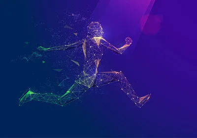 Abstract graphic of a person running, with a network of dots and lines making up their body, representing the speed of the FlashGel system.