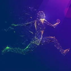 Abstract graphic of a person running, with a network of dots and lines making up their body, representing the speed of the FlashGel system.