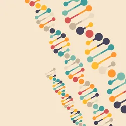 Graphic of three DNA helices in various colors