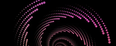 Colorful abstract spiral dot pattern on a black background
