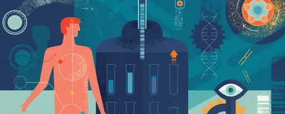 Conceptual multicolored vector image of cancer research, depicting various biomedical approaches to cancer therapy