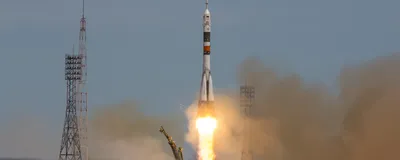 A rocket launching into space. Scientists sent bacteriophage and bacteria to study their dynamics under microgravity.
