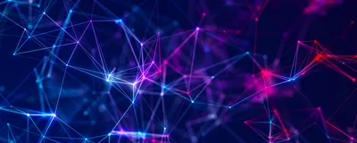 A series of dots and connecting lines in purple, red, and blue, which represent intercellular interactions.