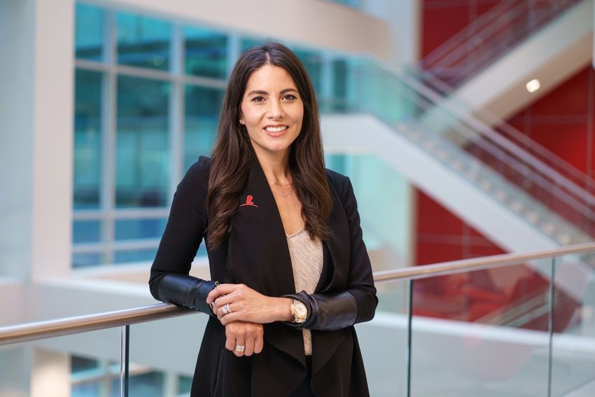 A photo of Jasmine Plummer, the director of the Center for Spatial Omics at St. Jude Children’s Research Hospital, standing in a research building