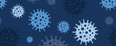 An illustration of differently colored viral particles on a dark background.