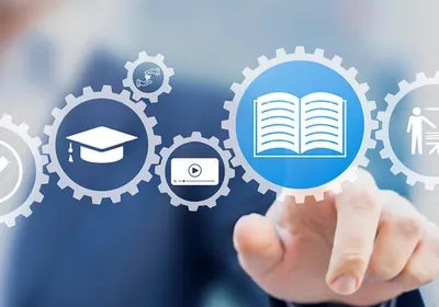 Conceptual image showing multiple icons that represent earning credentials and developing professionally.