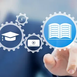 Conceptual image showing multiple icons that represent earning credentials and developing professionally.