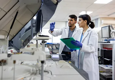Image of a man and a woman in a laboratory.