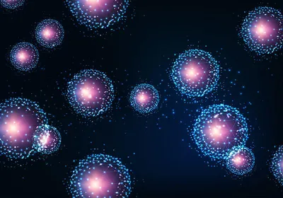 Glowing spheres representing luminescing cells