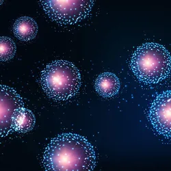 Glowing spheres representing luminescing cells