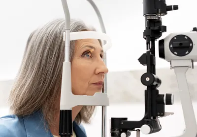 Image of a woman undergoing an eye examination.