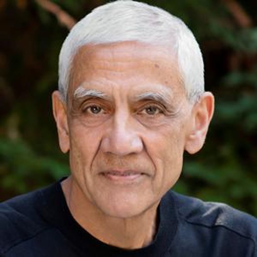 A portrait of Vinod Khosla, founder of Khosla Ventures, who spoke during a panel discussion on artificial intelligence in life sciences.