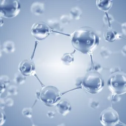 A rendering of abstract 3-D molecular structures on a white-grey background.