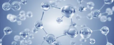A rendering of abstract 3-D molecular structures on a white-grey background.