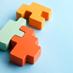 A closeup of several modular puzzle pieces, signifying click chemistry reactions.