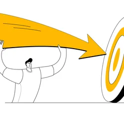 A businessman with a bow and arrow chooses a target, signifying targeted therapy using click biorthogonal chemistry.