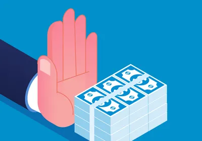 Illustration of a hand refusing money, signifying ACOG’s rejection of federal funding.