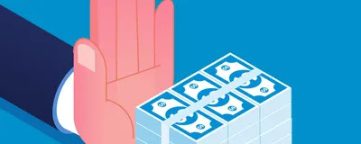 Illustration of a hand refusing money, signifying ACOG’s rejection of federal funding.