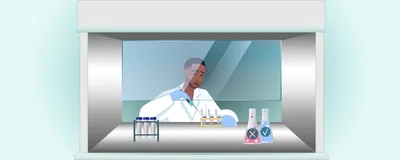 Image of Muunda Mudenda working in a biosafety hood. He holds a micropipette in his hand with a look of horror on his face as he realizes that he accidentally added the wrong reagent to his samples.