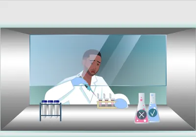 Image of Muunda Mudenda working in a biosafety hood. He holds a micropipette in his hand with a look of horror on his face as he realizes that he accidentally added the wrong reagent to his samples.