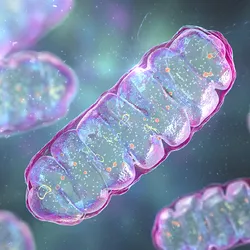 Graphic depicting mitochondria in a cell.