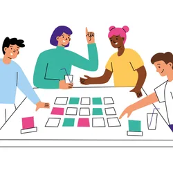 Illustration of some kids playing card games, signifying STEM games.