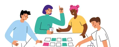 Illustration of some kids playing card games, signifying STEM games.