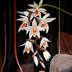 An oil painting of some flowers.