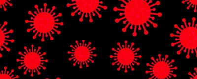 An illustration of red viral particles.