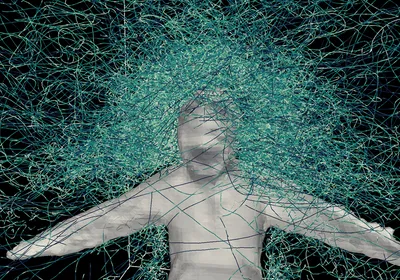 Trajectories of mosquitoes are shown in green as they fly around a human target in grey.