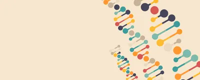 Stylized double helixes on a tan background.