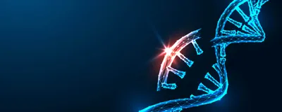 A glowing DNA helix on a blue-black background with “CRISPR” written on the left side.