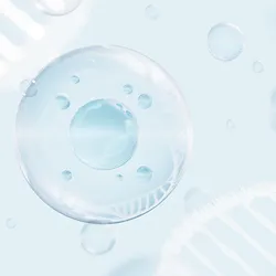 Abstract graphic of clear cells with DNA in the background