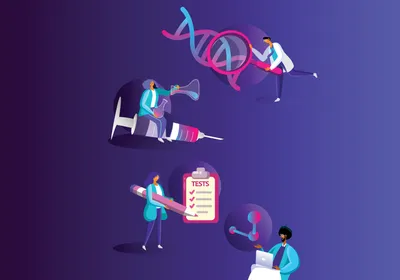 scientific teamwork and drug discovery illustration