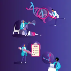 scientific teamwork and drug discovery illustration