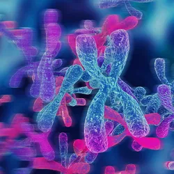 Image of chromosome structure with telomeres at the ends.