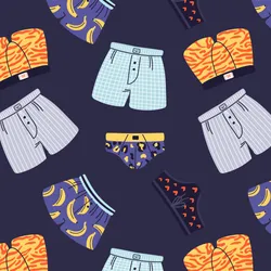 Various types of underwear are shown on a dark blue background.