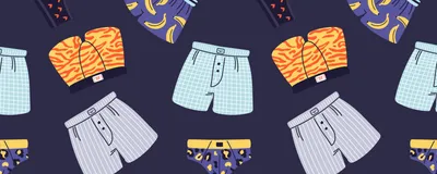 Various types of underwear are shown on a dark blue background.