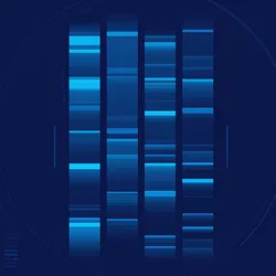 An illustration of an agarose gel with glowing blue bands.