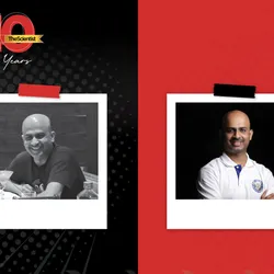 A black and white photo of Eswarappa on the left and a colored photo on the right.