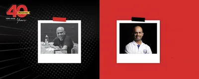 A black and white photo of Eswarappa on the left and a colored photo on the right.