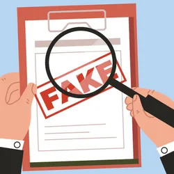 Fake document profile fraud paper office stamp concept, signifying fake references in the biomedical literature. 