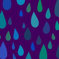 An illustration of blue and green liquid droplets on a purple background.