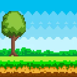 Two trees in a pixelated video-game-like background