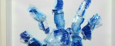 Image of a hand made from dried polyacrylamide gels.