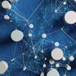 White interconnected nodes sit against a blue background, representing a citation ring of researchers.