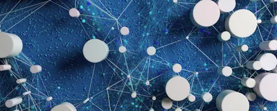 White interconnected nodes sit against a blue background, representing a citation ring of researchers.